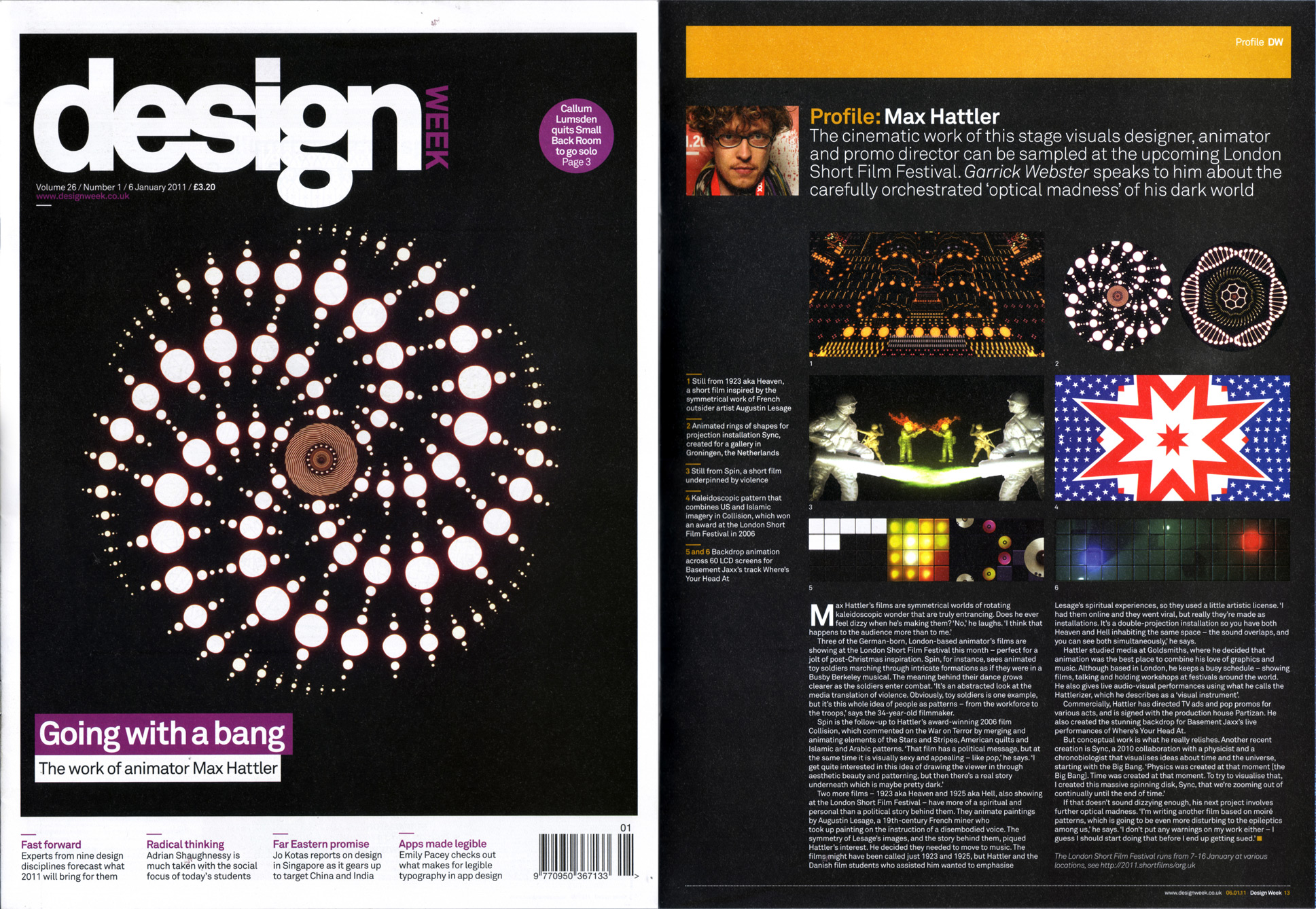 Design Week 6 Jan 2011: Max Hattler Cover + Profile Feature